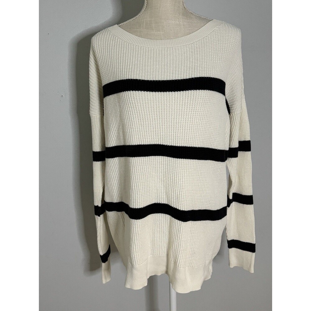 L.L.Bean Women's Sunwashed Waffle Sweater Pullover Stripe Size Medium